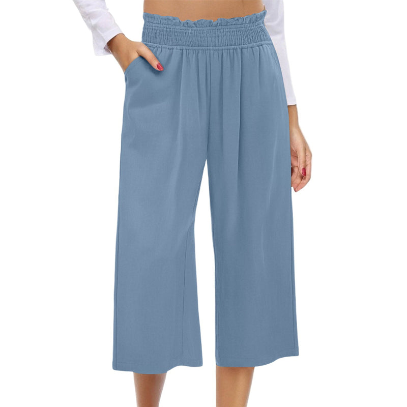 👖 Dámske capri nohavice s vysokým pásom, širokými nohavicami, elastickým pásom a ľanovým materiálom🔥