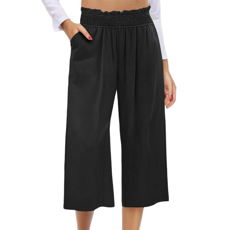 👖 Dámske capri nohavice s vysokým pásom, širokými nohavicami, elastickým pásom a ľanovým materiálom🔥