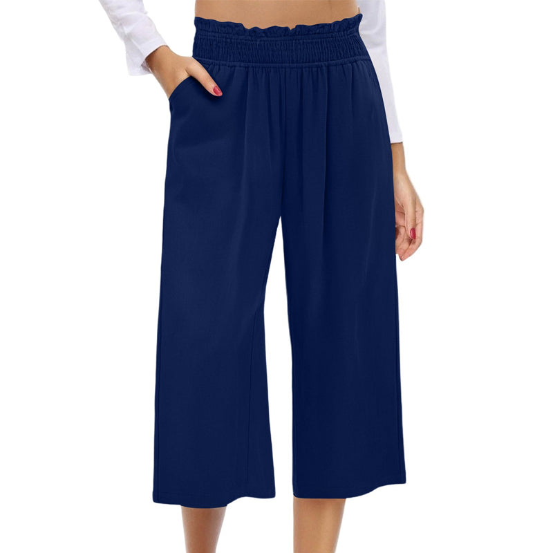 👖 Dámske capri nohavice s vysokým pásom, širokými nohavicami, elastickým pásom a ľanovým materiálom🔥