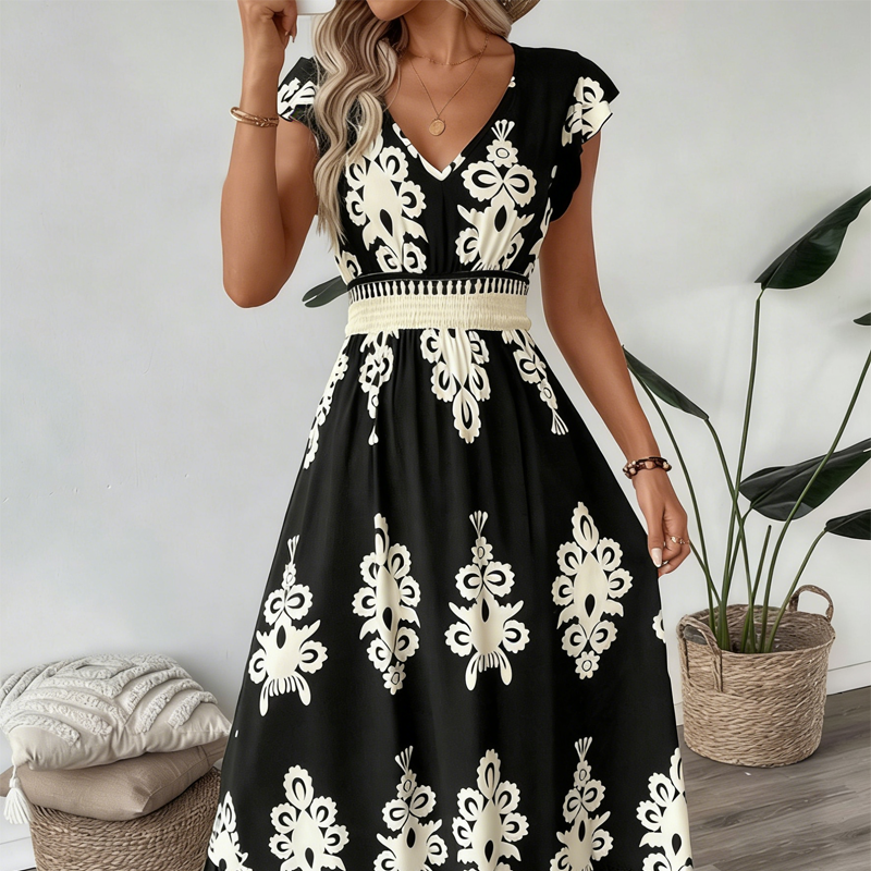 🔥Dámske maxi šaty s barokovou potlačou | V-výstrih, S–XL🌷