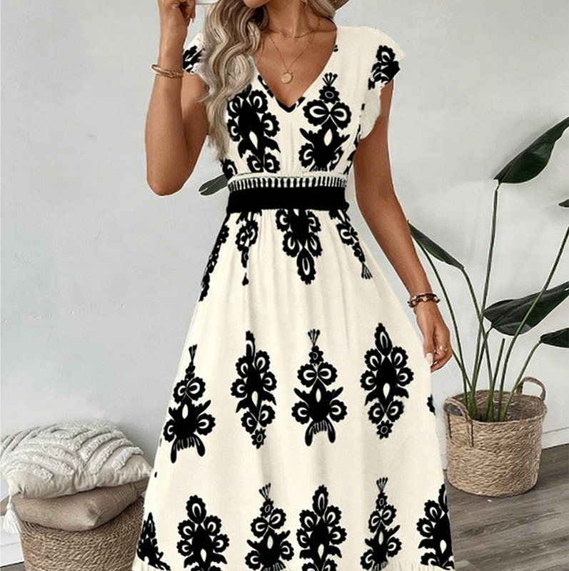🔥Dámske maxi šaty s barokovou potlačou | V-výstrih, S–XL🌷