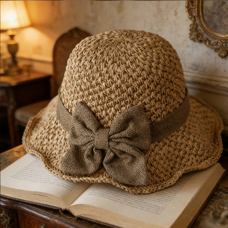 🏖️👒Elegantní tkaný slaměný klobouk s mašlí