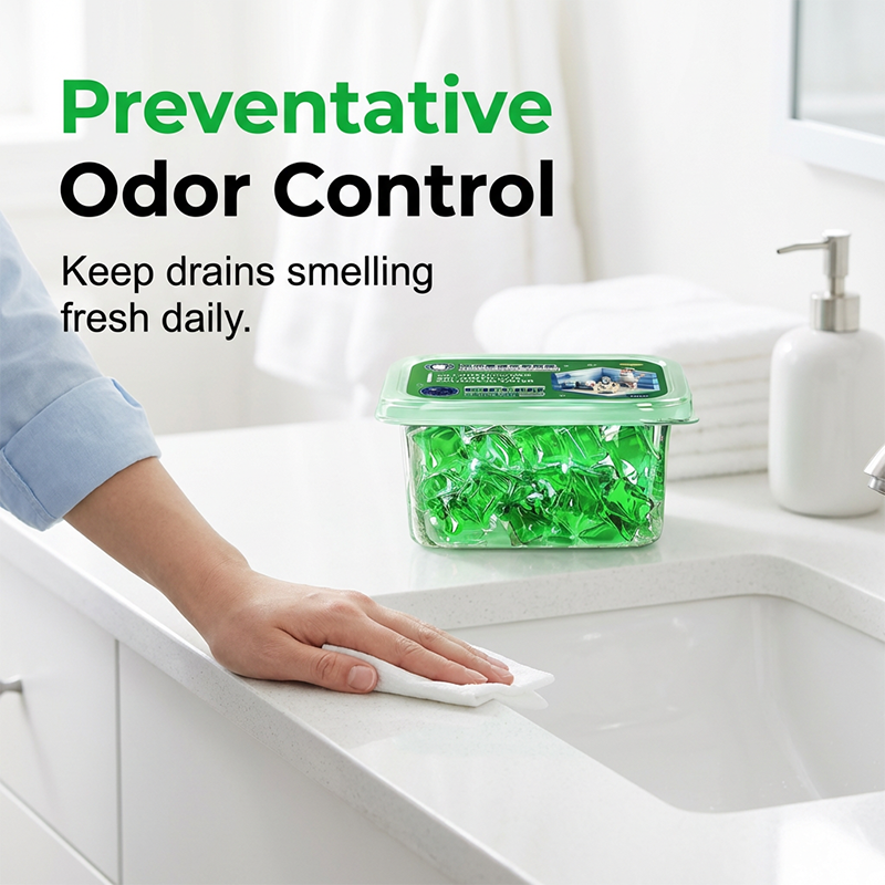 Drain Deodorizer Pods – Bio-enzýmový vzorec neutralizuje pachy pri zdroji. Okamžitá svieža vôňa bez agresívnych chemikálií. Rozlúčte sa s nepríjemnými pachmi.